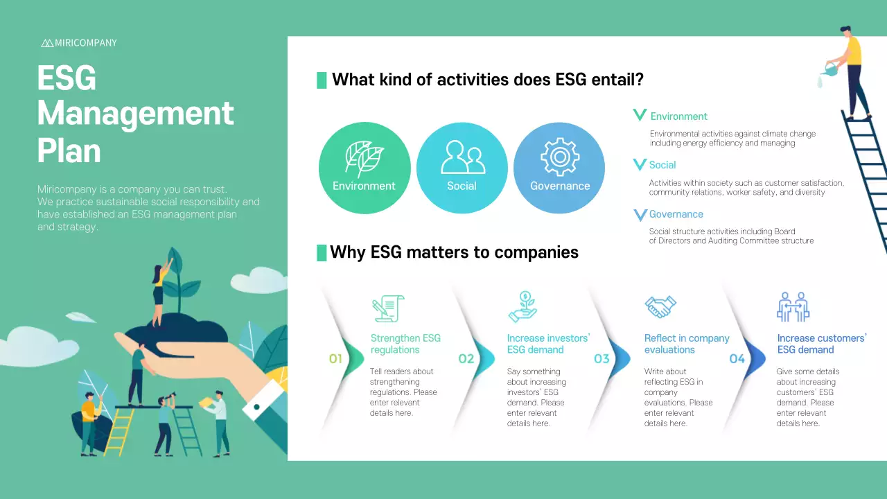 ESG Management Plan theme in mint color