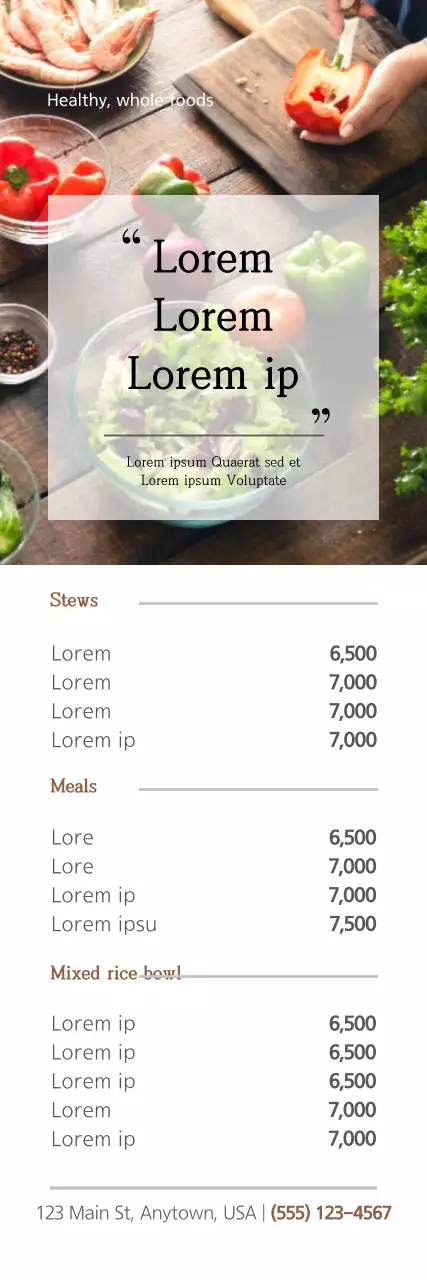 Banner colorido de menu de comida rústica