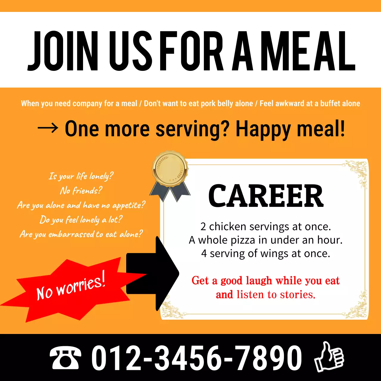 Postagem de mídia social de promoção de refeição da moda laranja