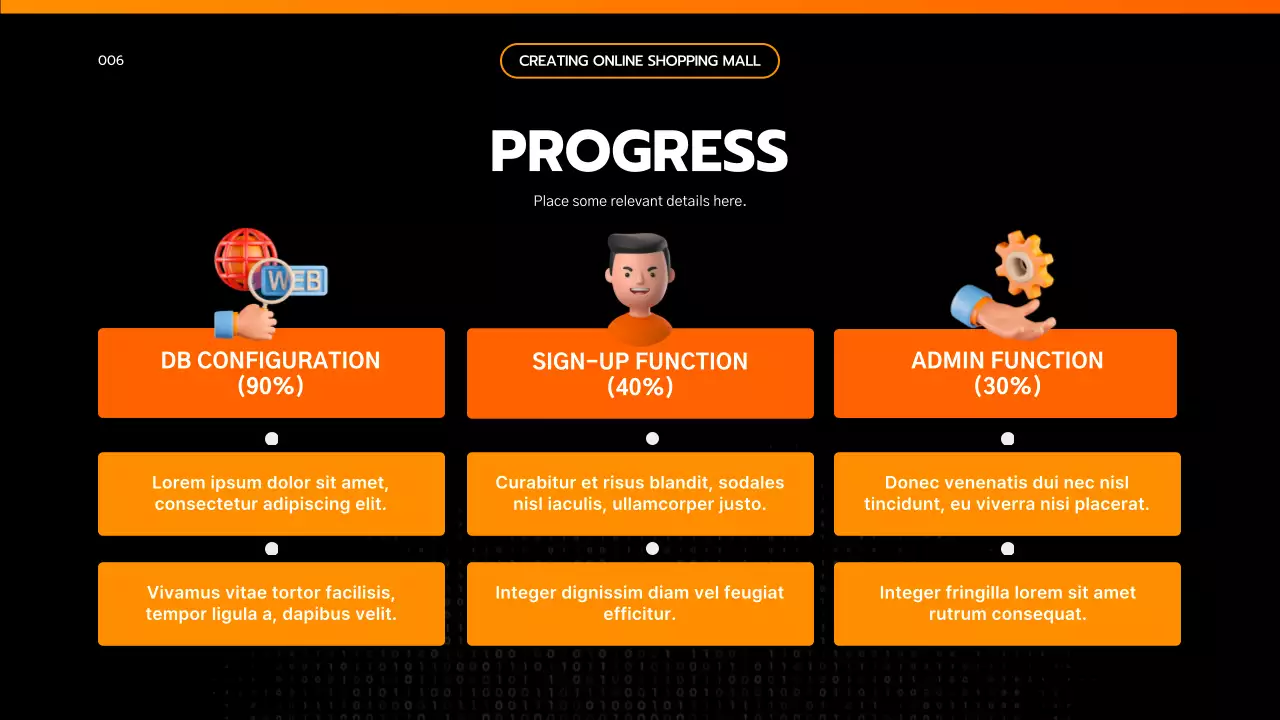 Present a black and orange, engineering-inspired, simple project brief