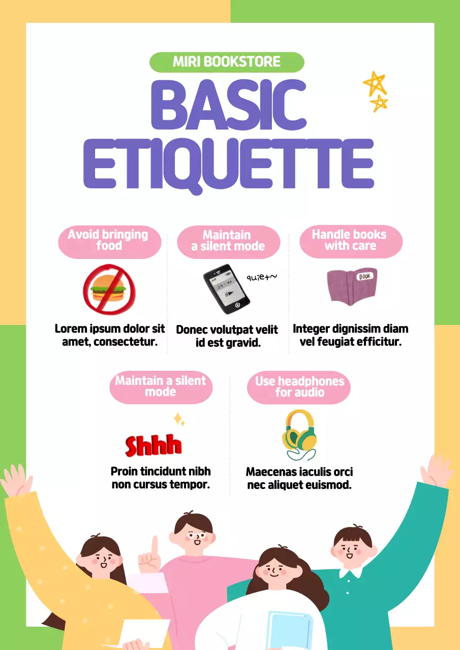 Basic study cafe etiquette with a cute yellow and green background