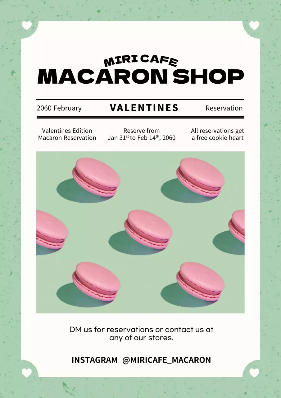 A mint-colored macaron shop with a modern feel.