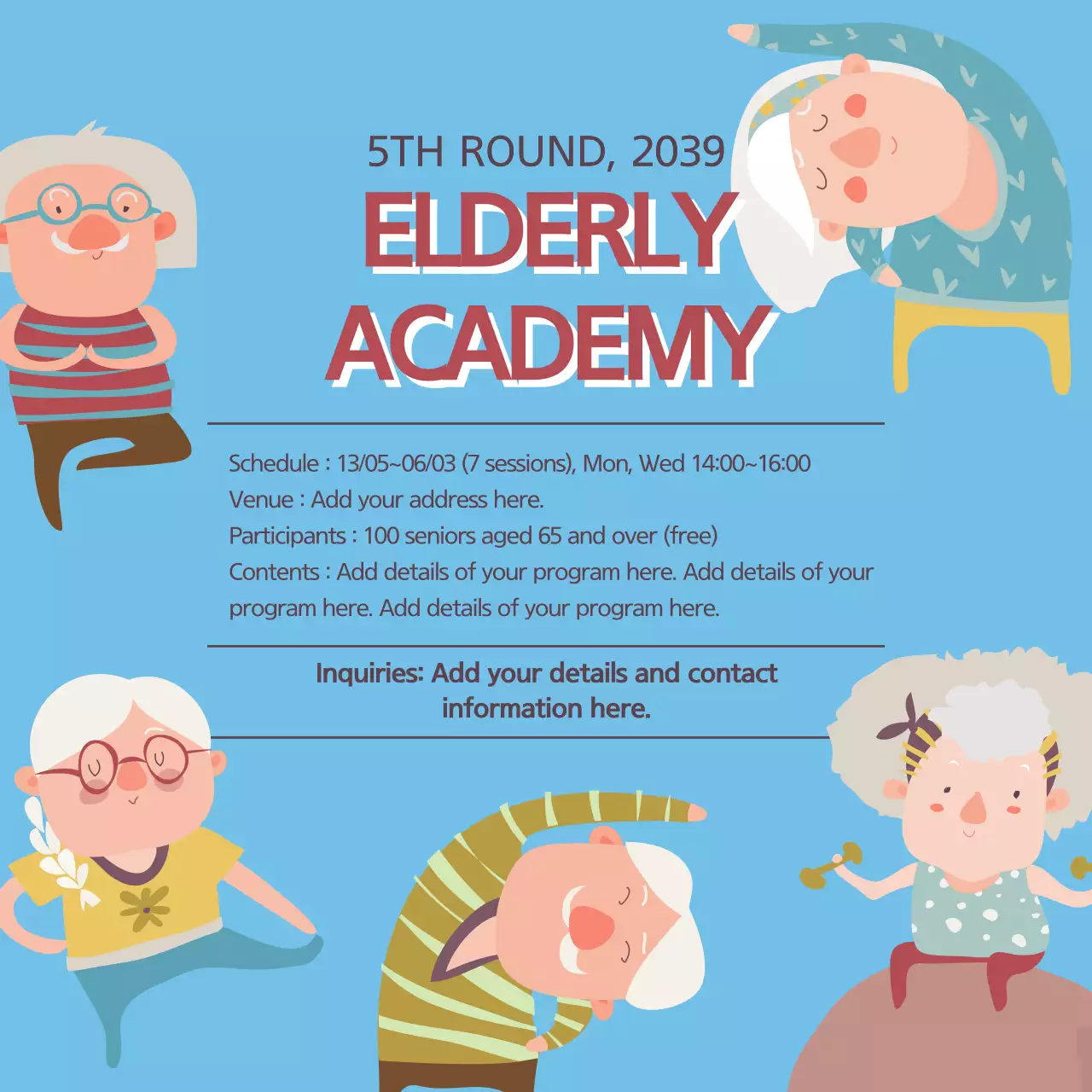 Blue Animation Elderly Event Instagram Post