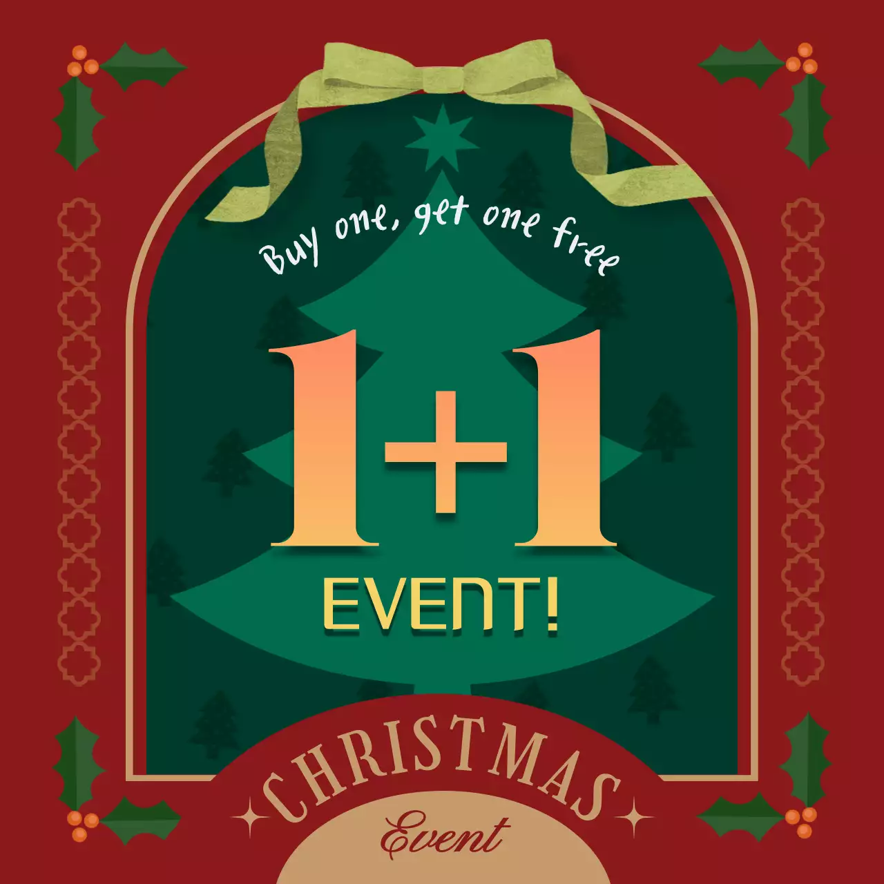 Christmas buy one get one free event with contrasting green and red colors