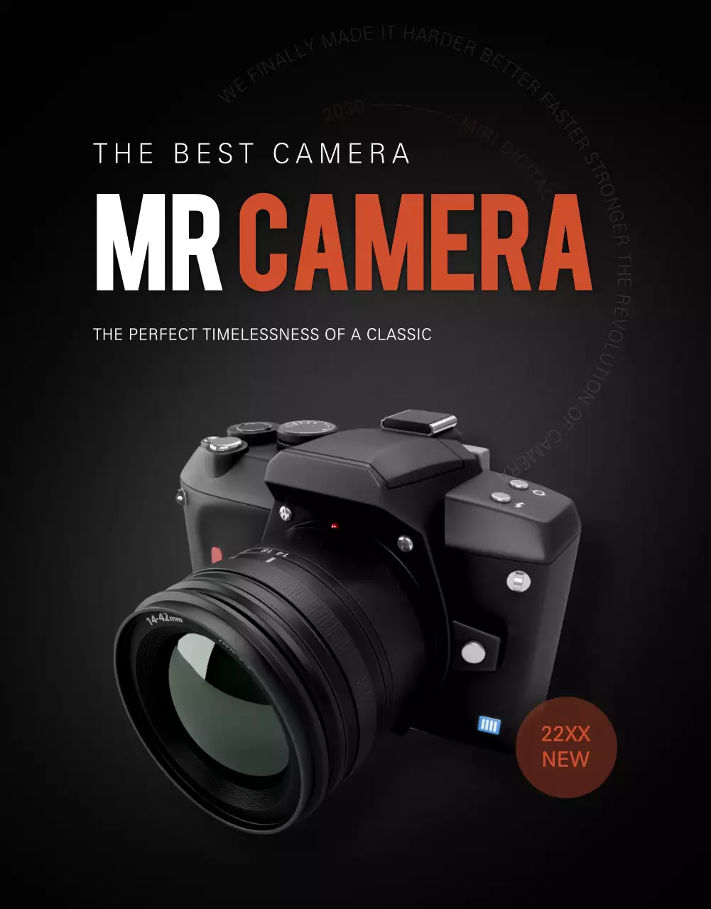 Poster quảng cáo máy ảnh hiện đại màu đen