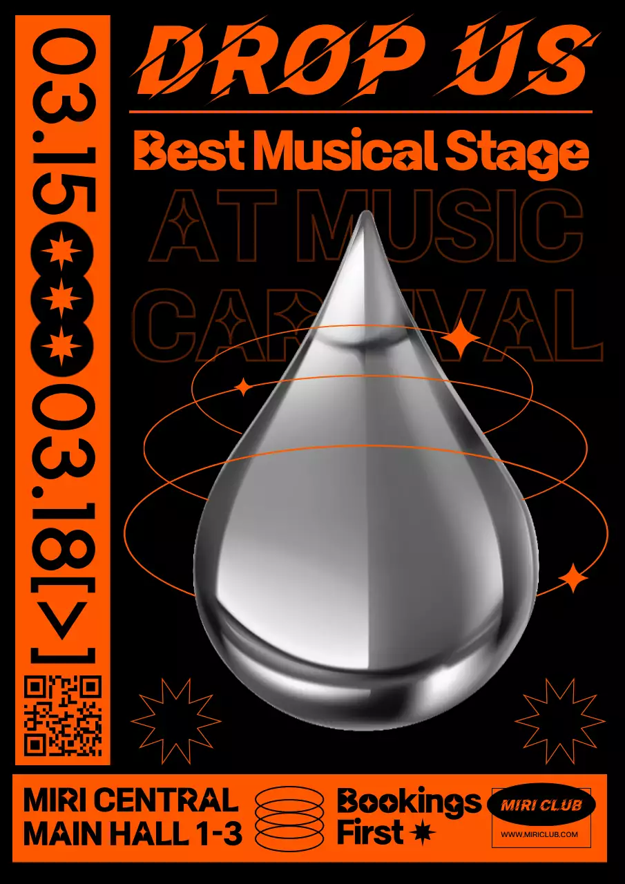 주황색과 검정색의 입체 트렌드하고 힙한 클럽 광고