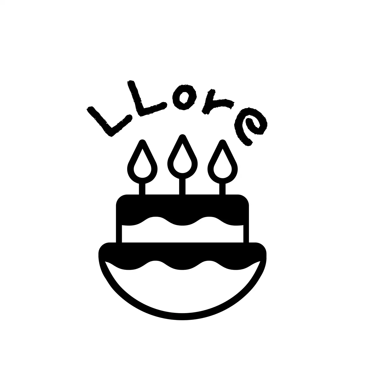 Happy Birthday with a simple black cake illustration