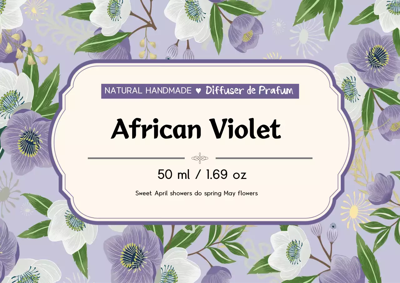 Vintage perfume label with purple illustration