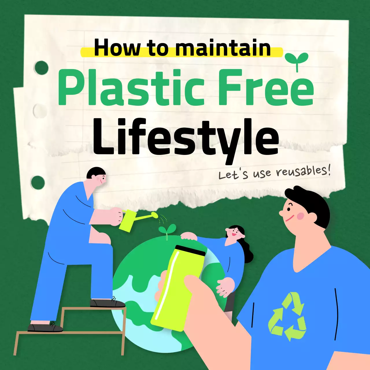 초록색과 파란색의 플라스틱 프리 실천 방법