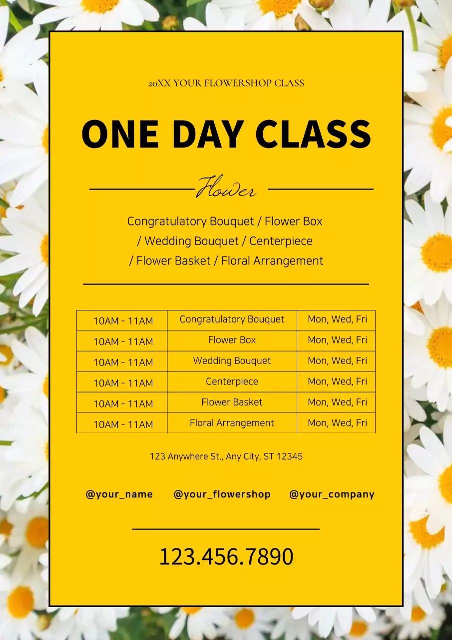 Yellow Minimal Flower Class Announcement Poster