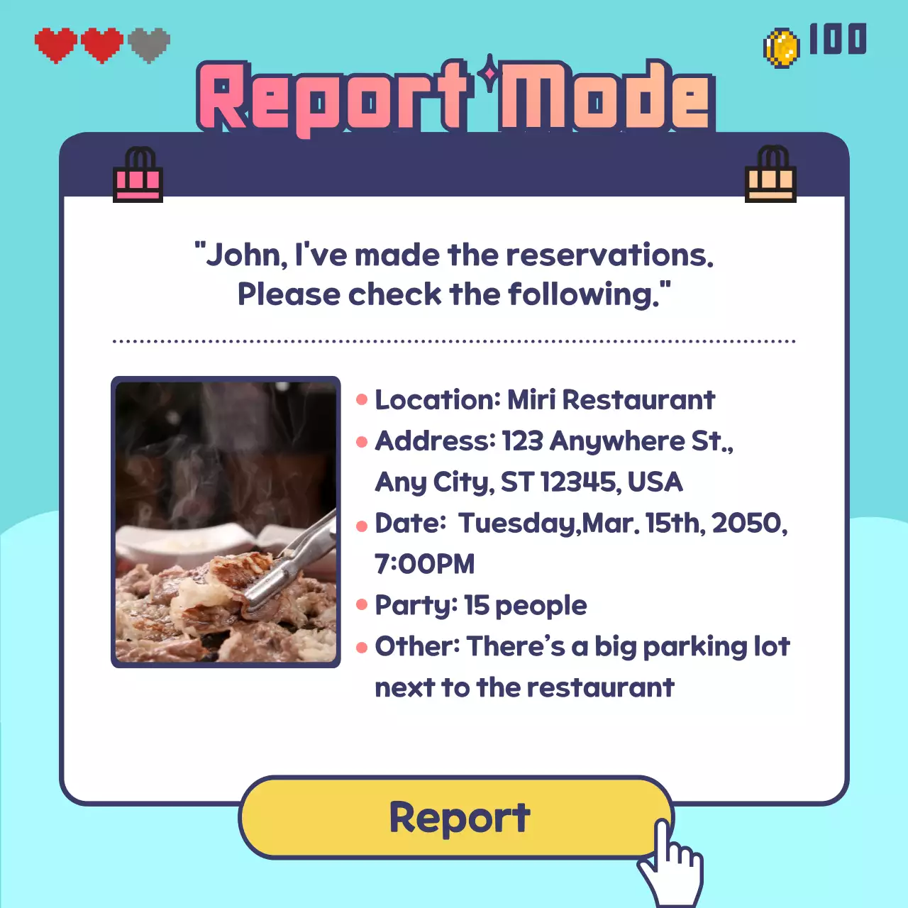 How to book a dinner with a game quest concept