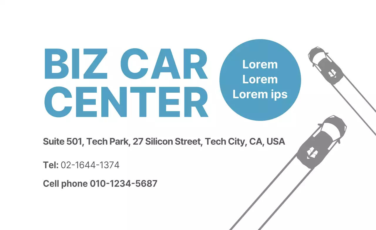 Ícone de carro simples e estilo de combinação de texto em azul claro escuro e preto para informações sobre o centro do carro