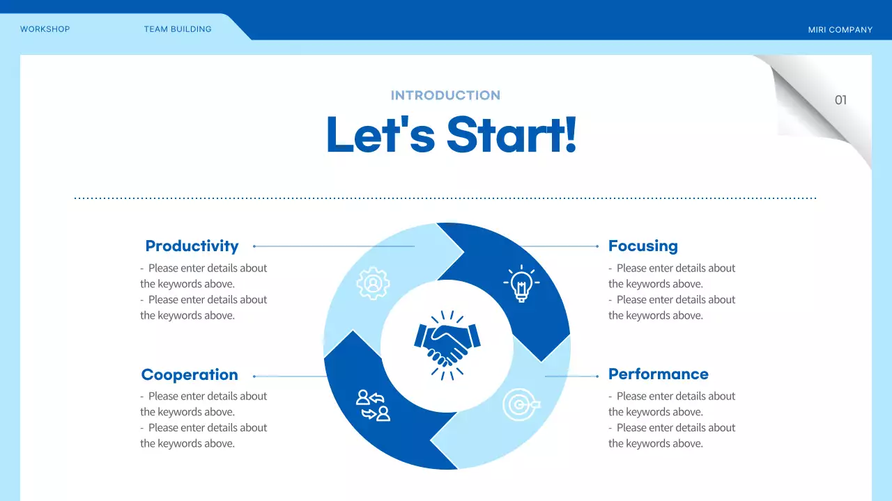 Team building workshop highlighting illustrations in blue and yellow