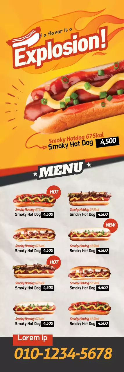 Banner de menu de cachorro-quente retrô laranja