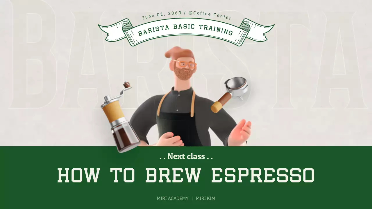 Barista training with green 3D illustrations