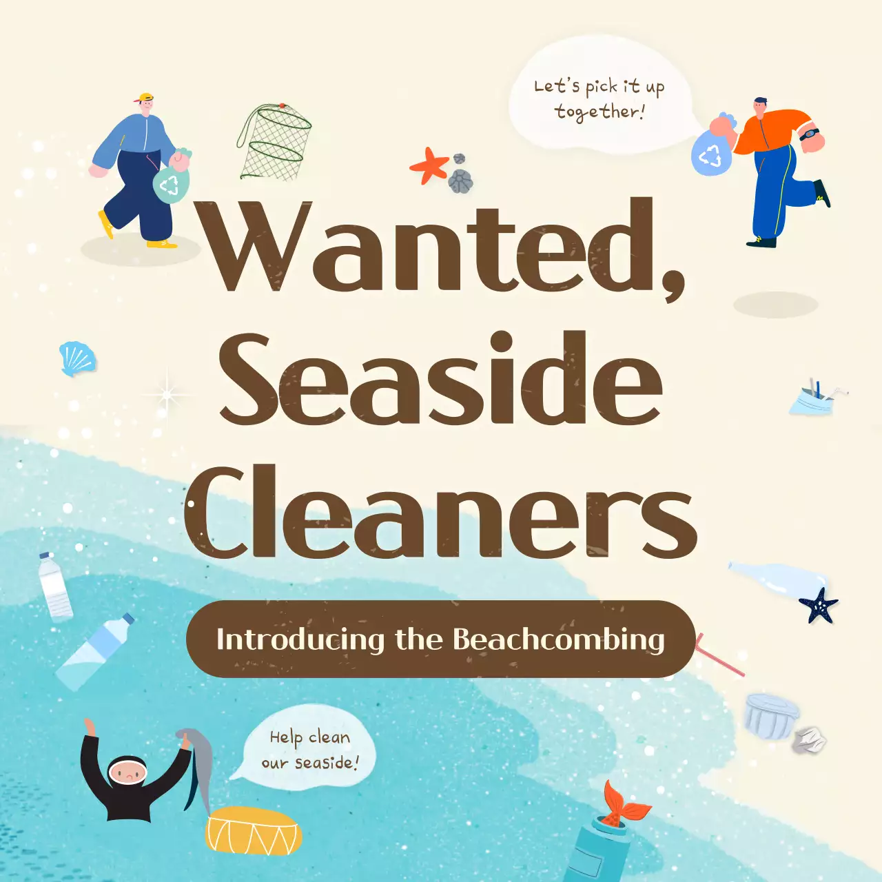 Brown and Blue Illustrated Beachcombing CardNews