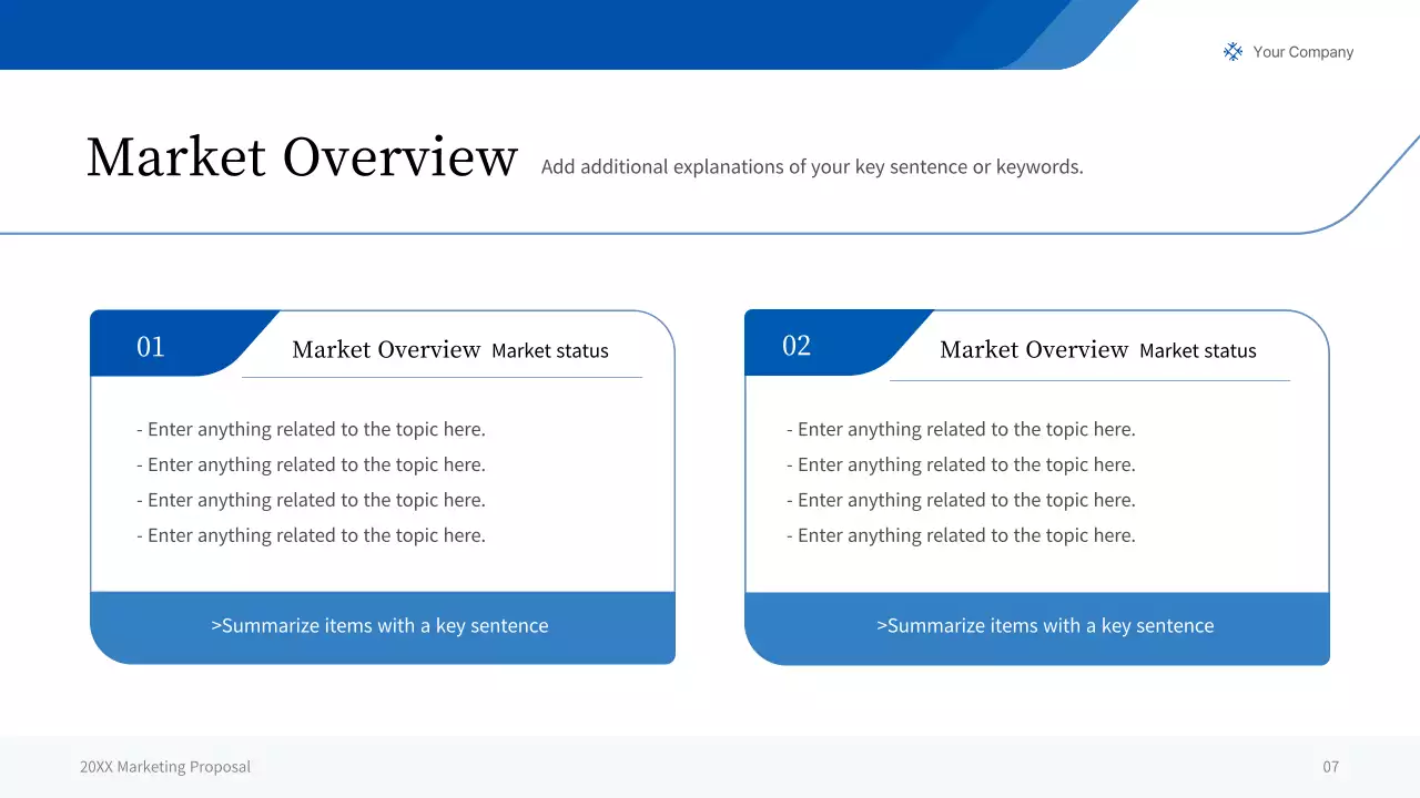 A simple business presentation in blues and grayscale