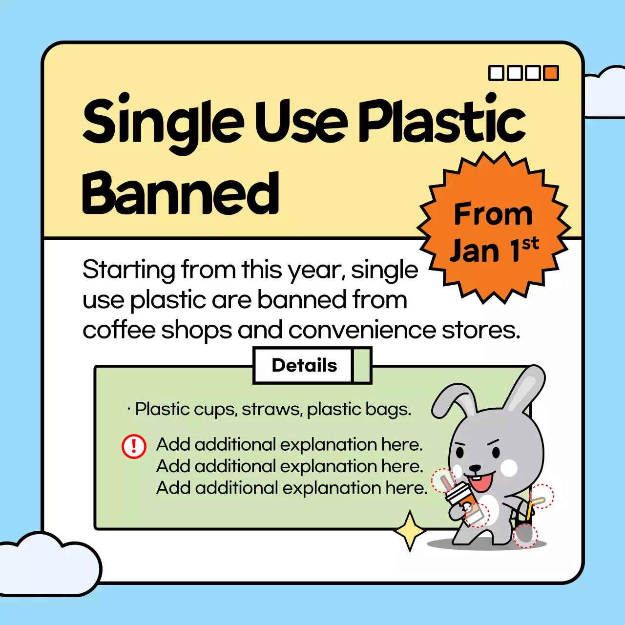 Introducing this year's policy changes with a cute bunny in a light blue and green color scheme