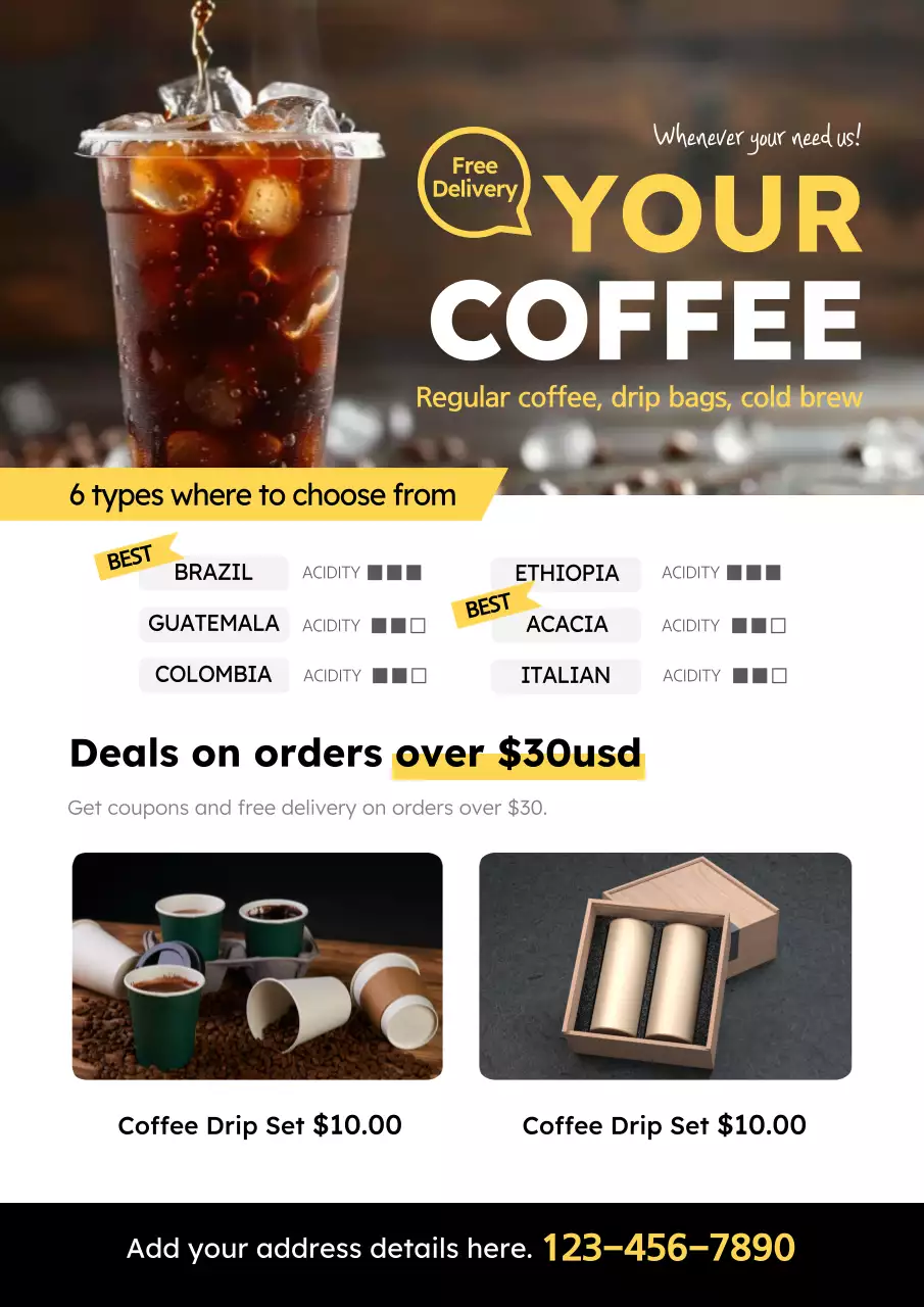 Yellow Modern Coffee Promotion Poster