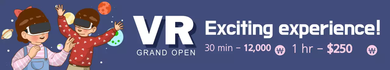 Banner promocional azul moderno de realidade virtual