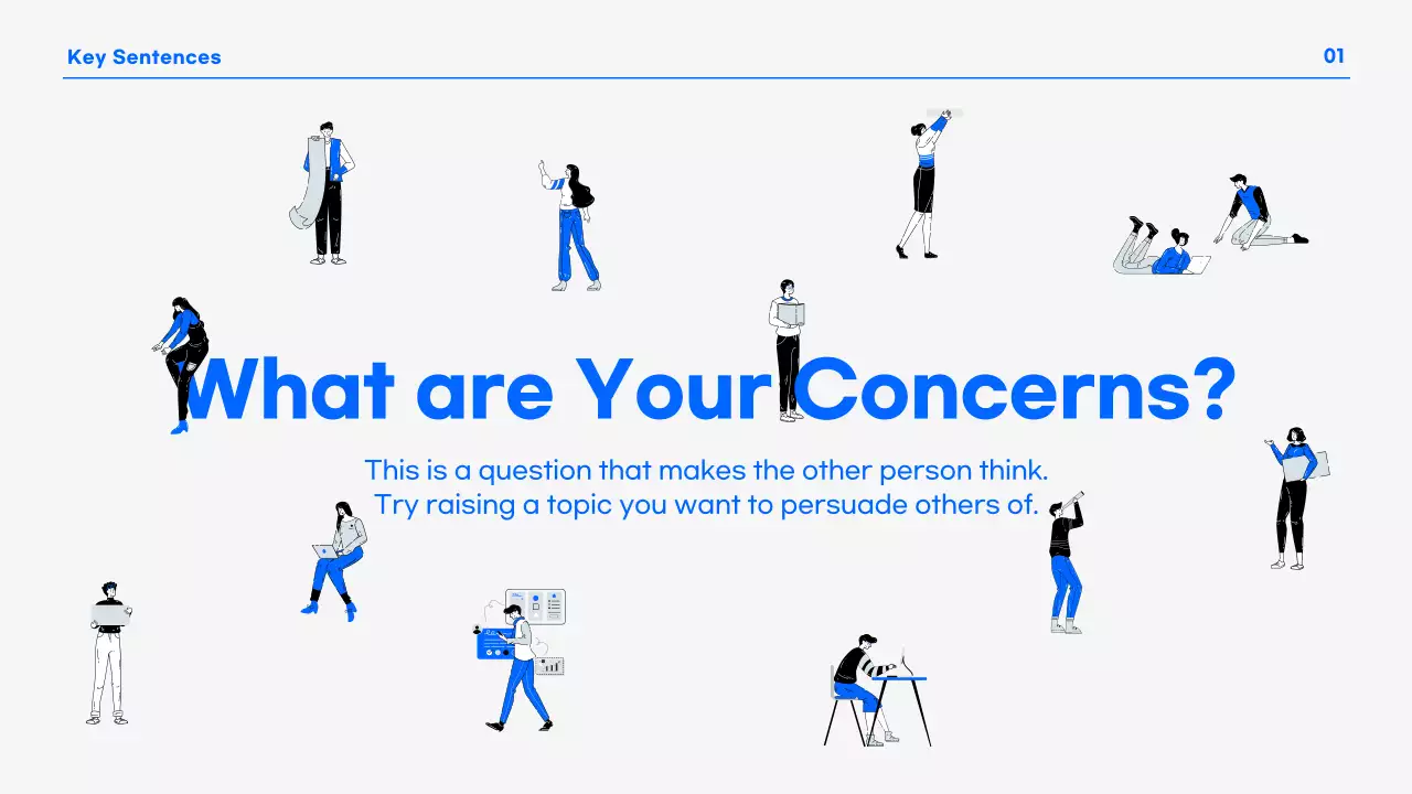 A modern business presentation in blue and white.