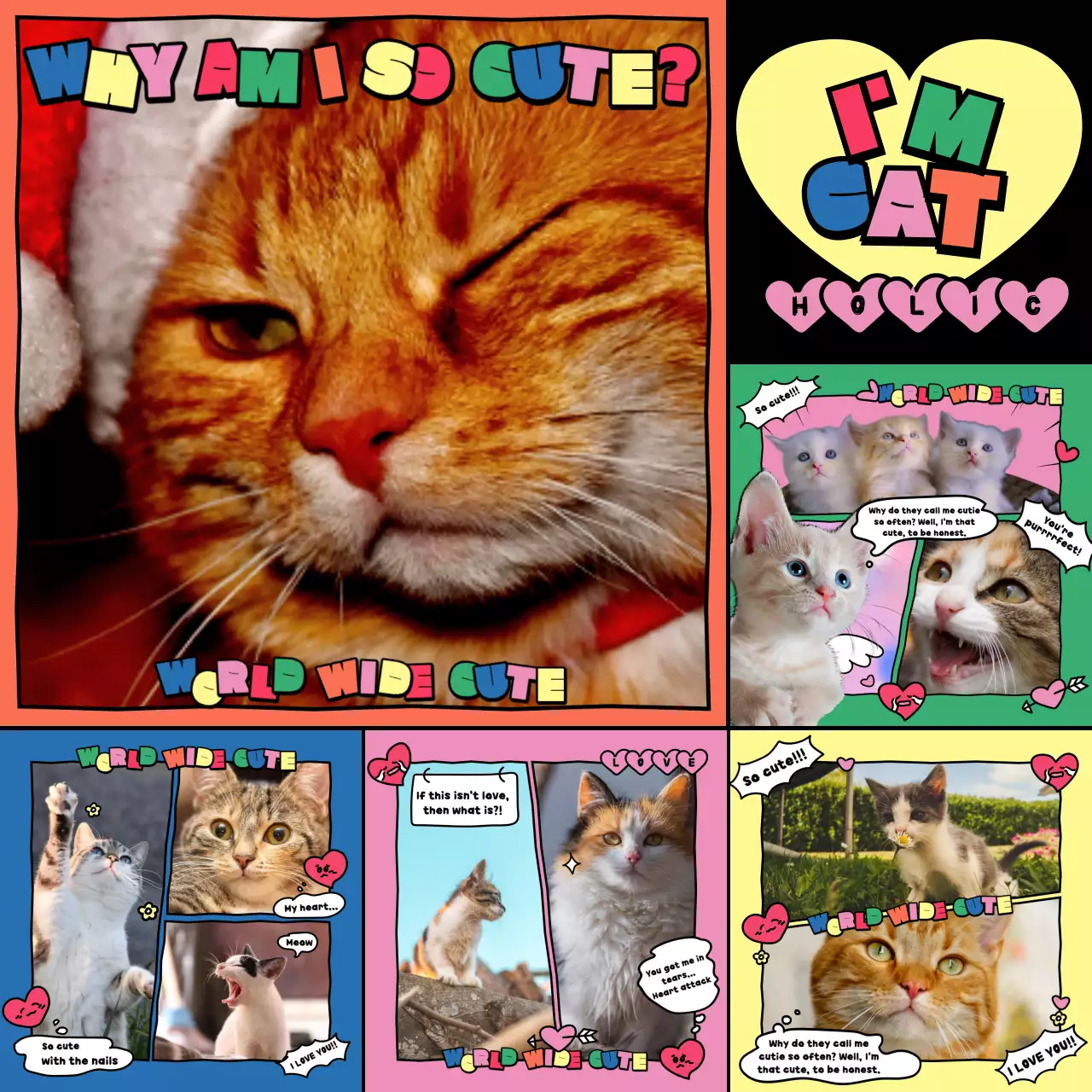 A cute cartoonish cat geek template with colorful primary colors