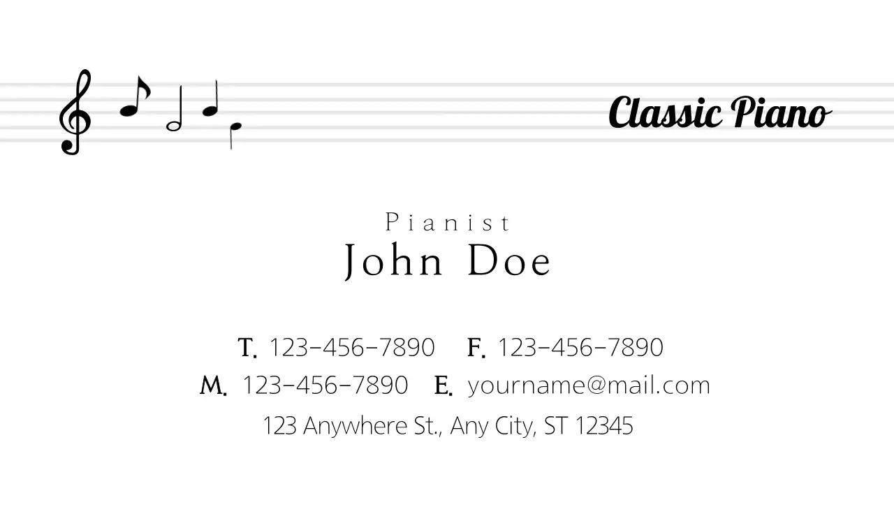 White Minimalist Piano Promotion Business Card