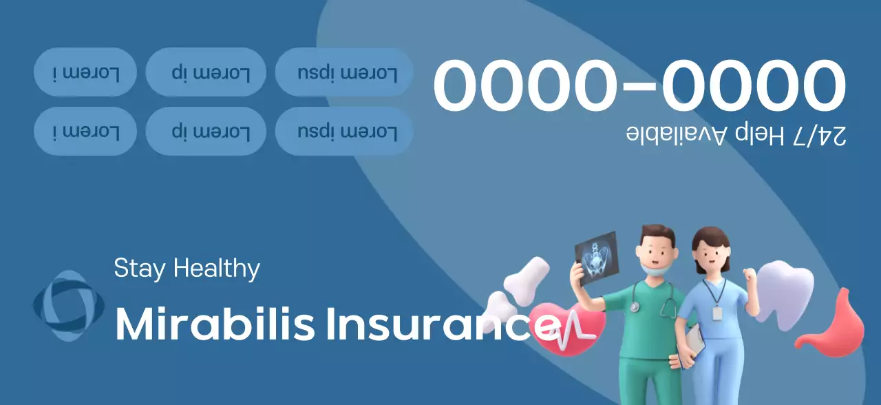 An insurance company promotional piece with dark-toned 3D illustrations and health icons.