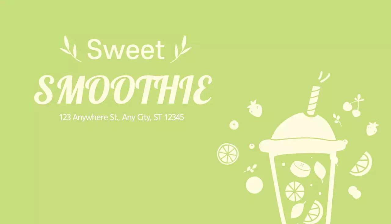 Green Minimal Smoothie Promotion Business Card