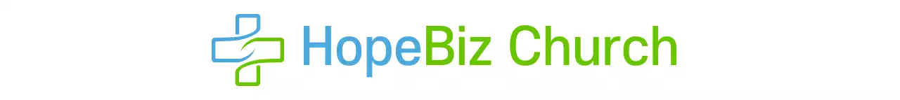 Gaya logo simbol sederhana dengan warna merah tua dan biru muda untuk penjangkauan dan promosi gereja