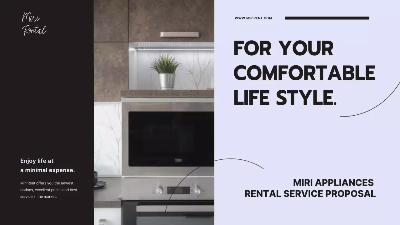 Clean, modern appliance rental service proposal with a mauve background