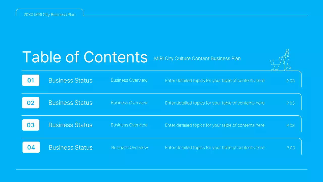 A clean blue and white cultural content business plan presentation