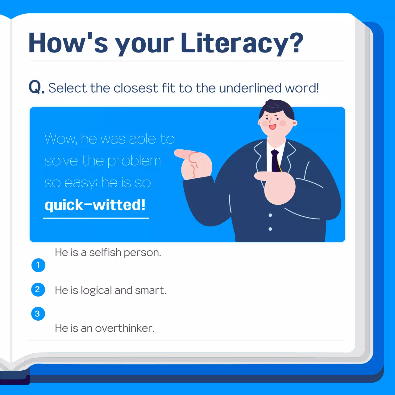 Blue cute student illustration literacy training card news