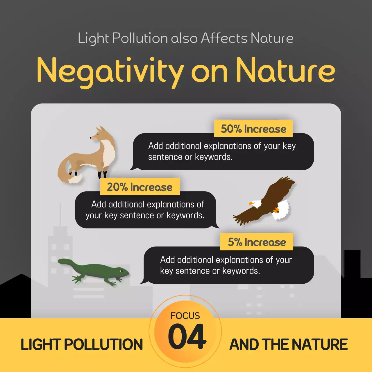 Neat and detailed light pollution prevention campaign information in black and yellow point colors