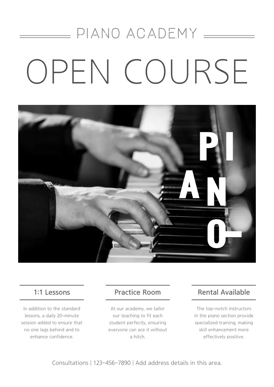 Black Classic Piano Course Invitation Poster