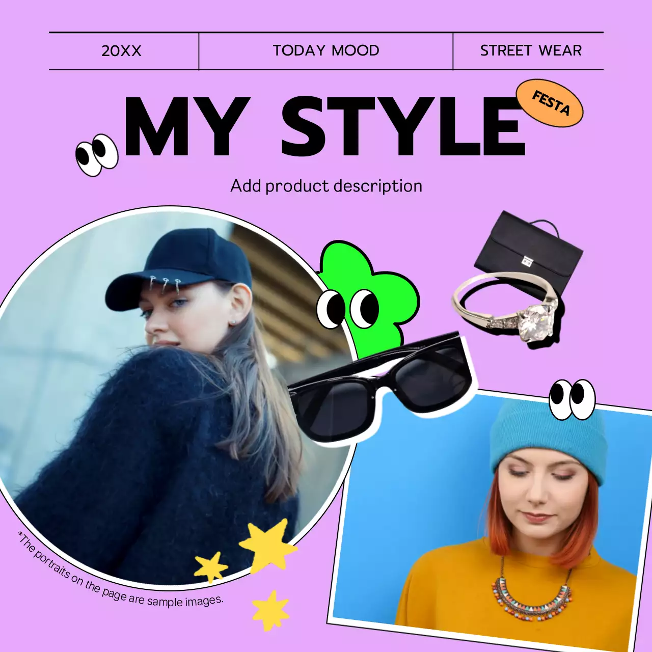 보라색 배경의 도형 안에서 손으로 가리키는 컨셉의 패션 이벤트 홍보 동영상