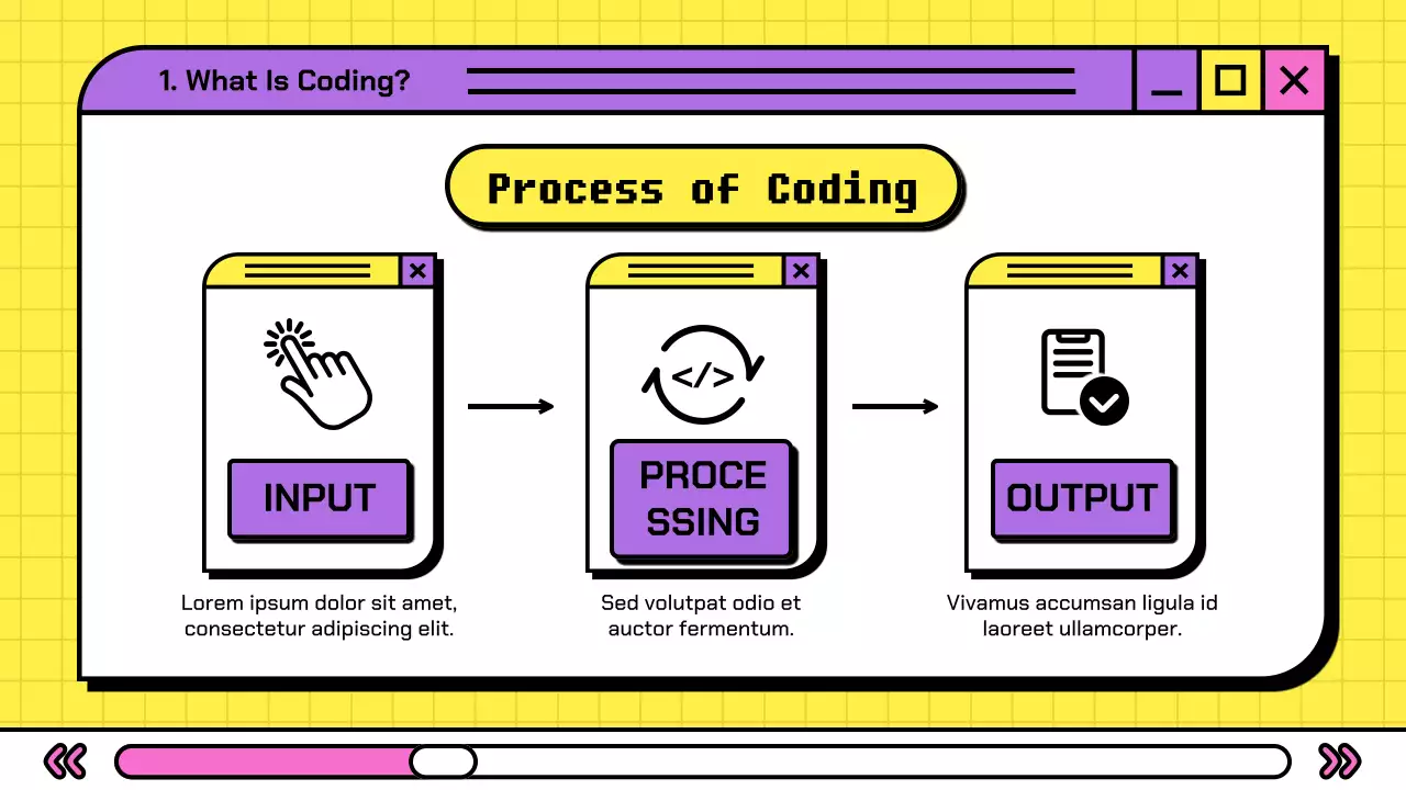 보라색 인터넷 브라우저 컨셉의 귀여운 초등학교 코딩 교육자료