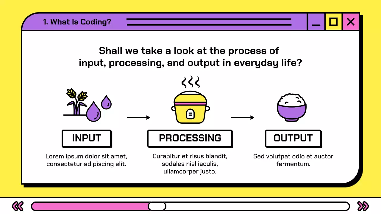 보라색 인터넷 브라우저 컨셉의 귀여운 초등학교 코딩 교육자료