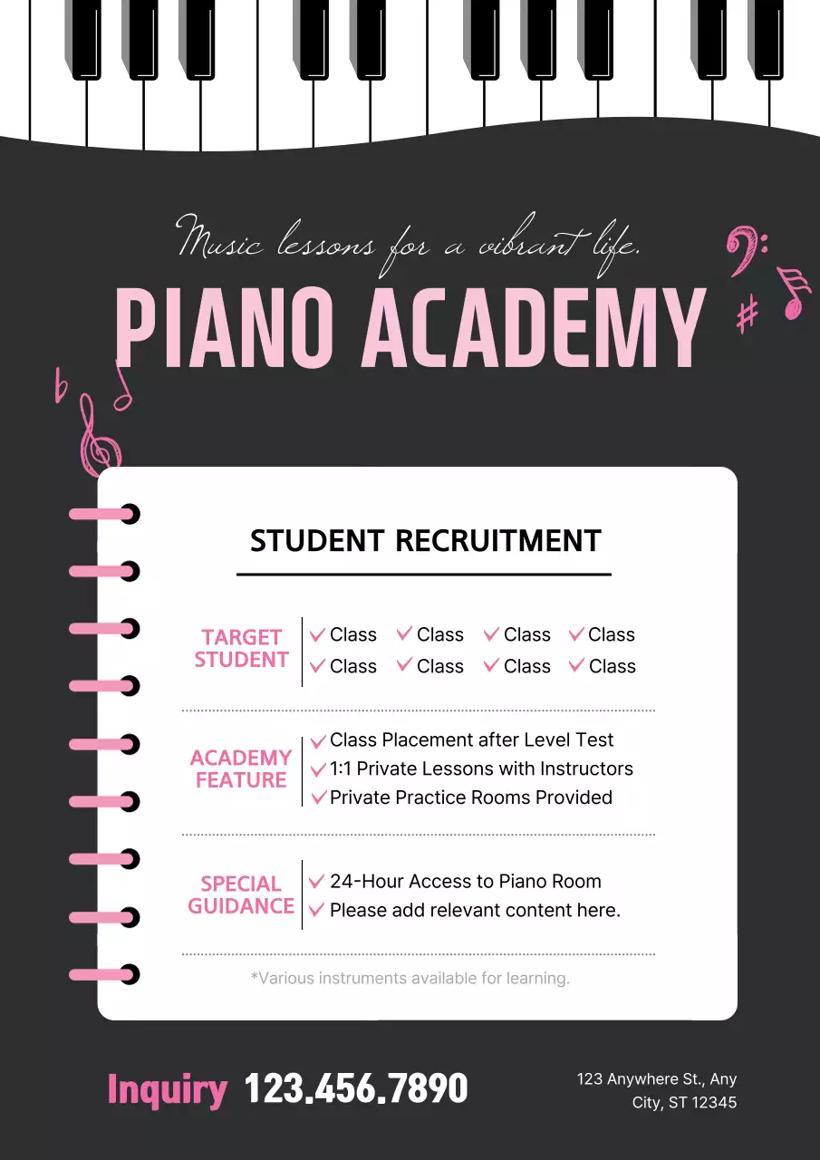 Pink Classic Piano Recruitment Poster
