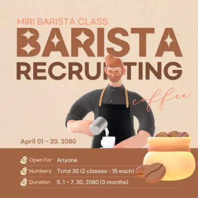 Barista certification course in soft brown tones with 3D illustrations