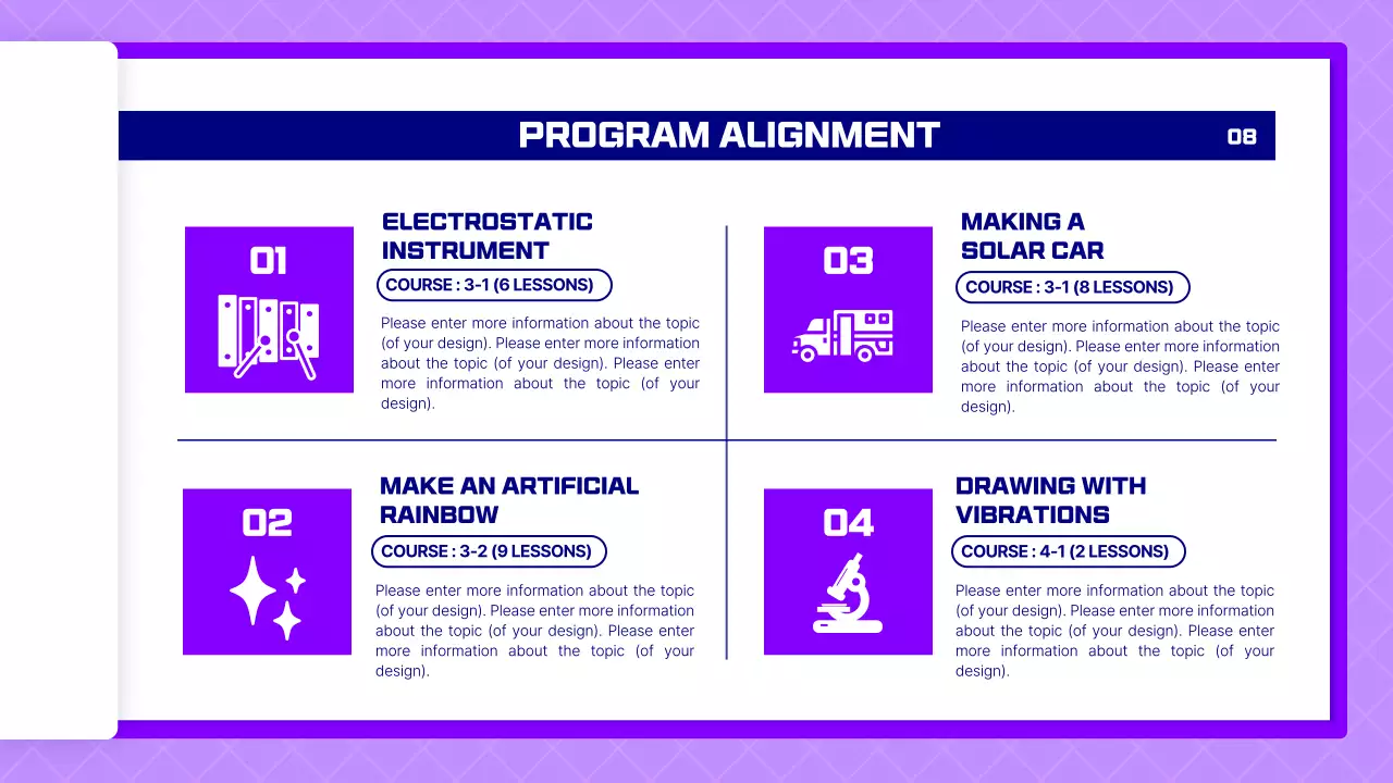 Science lesson proposal using purple pages