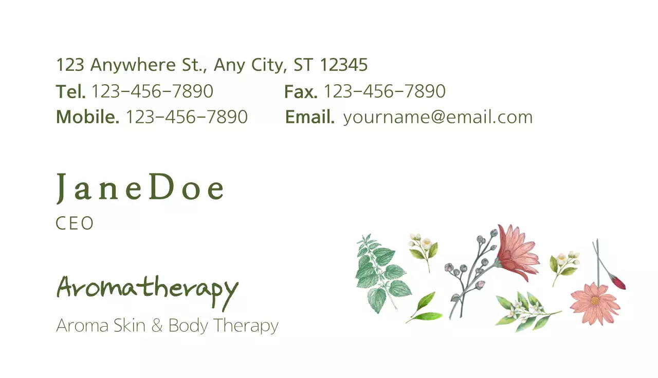 Green Floral Aromatherapy Promotion Business Card