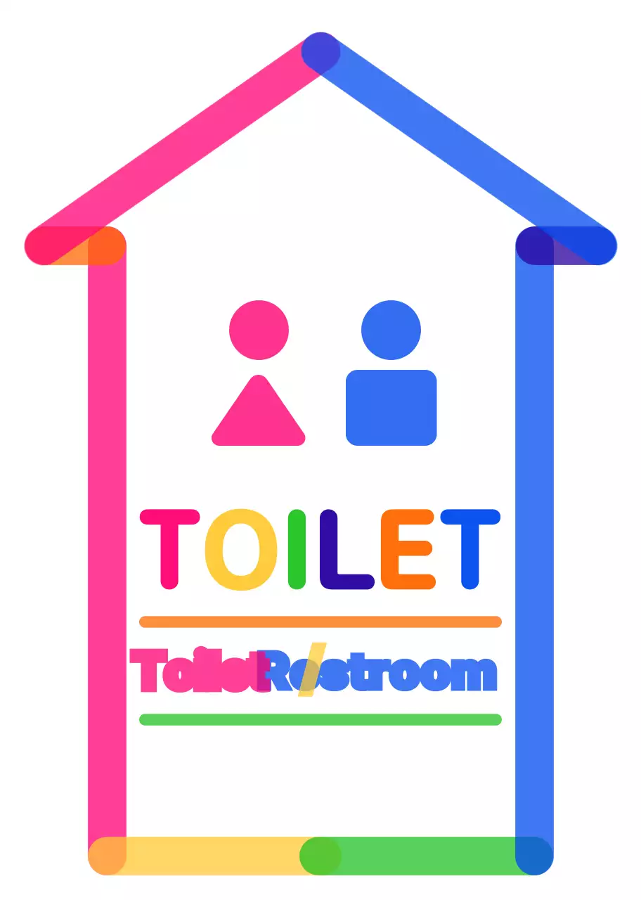 Petunjuk arah ke kamar mandi bergaya bingkai panah yang penuh warna dan lucu