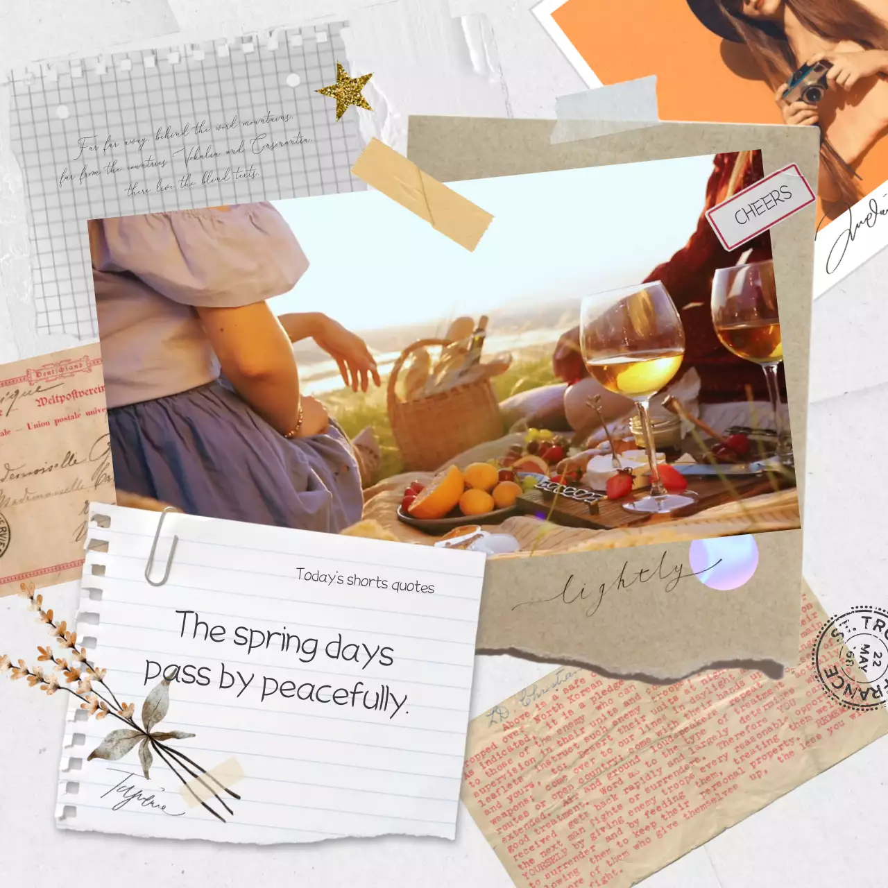 모노톤의 노트와 종이를 이용한 소녀감성의 콜라쥬