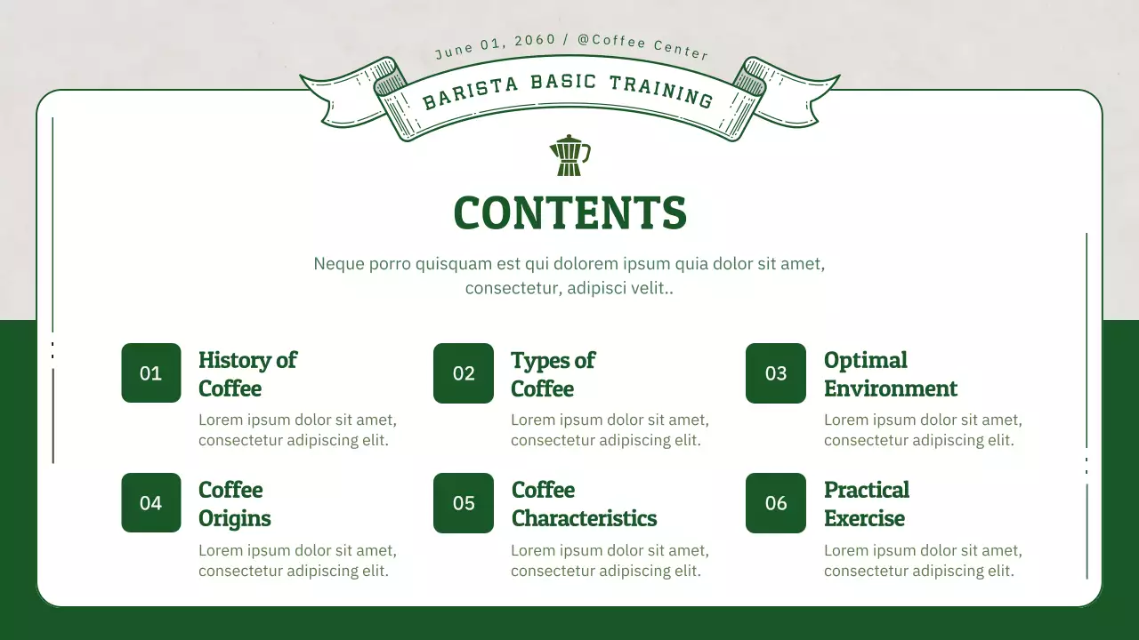 Barista training with green 3D illustrations