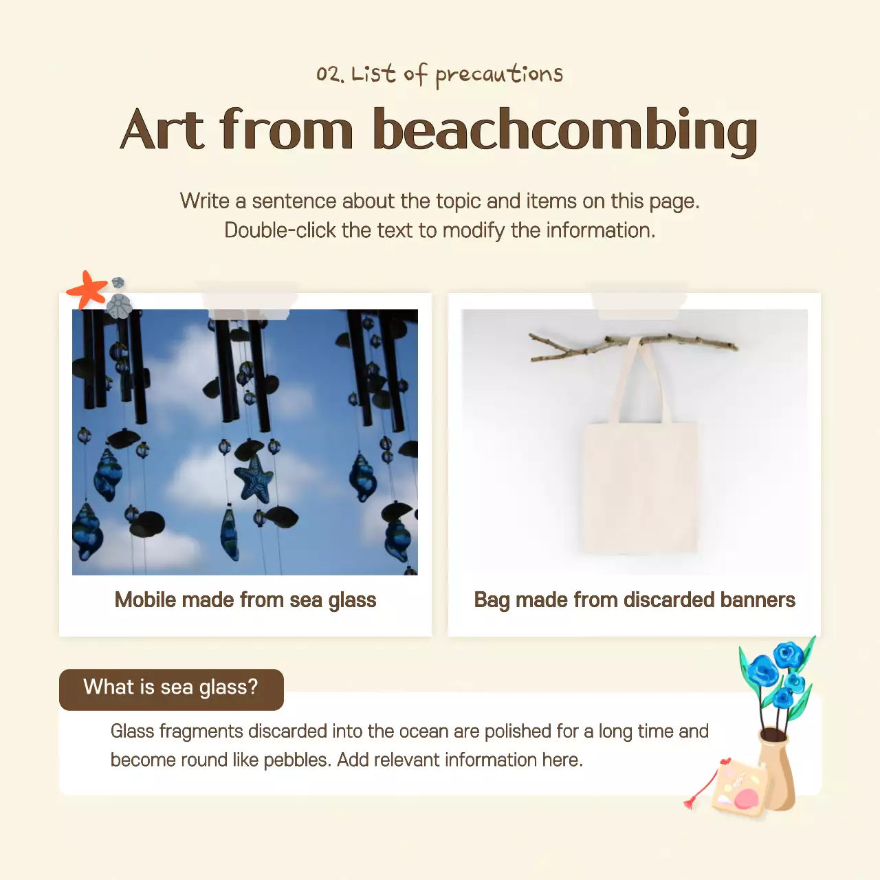 Cartão de praia ilustrado castanho e azulNotícias