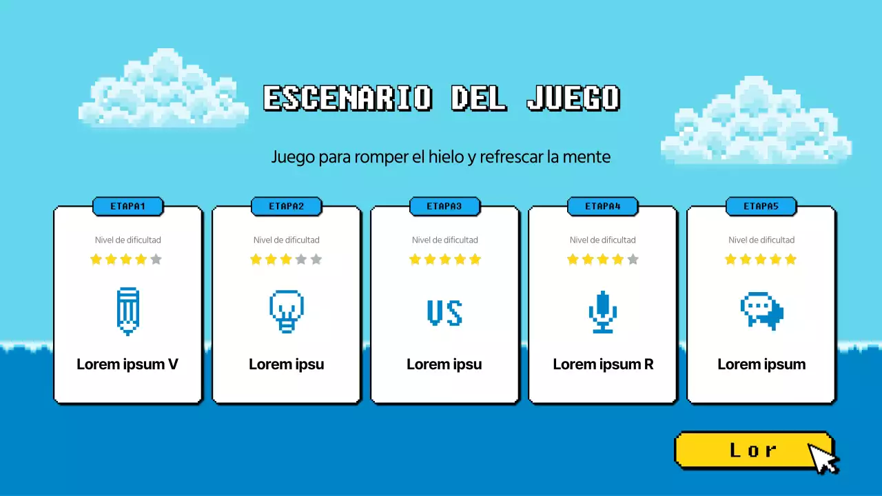 Juego de preguntas y respuestas de taller con un toque pixelado azul y amarillo