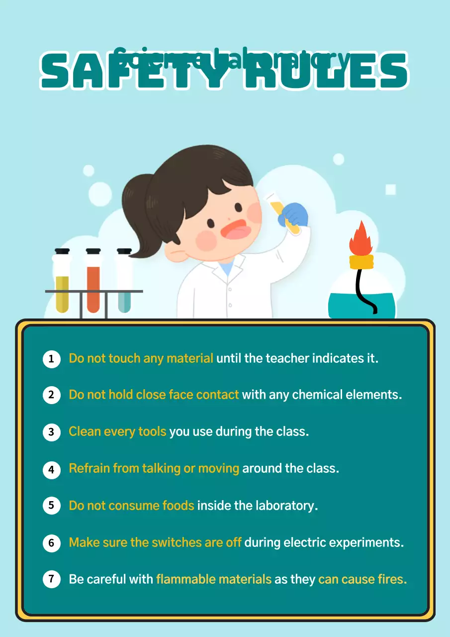 A list of precautions for science experiments in the blue lab concept
