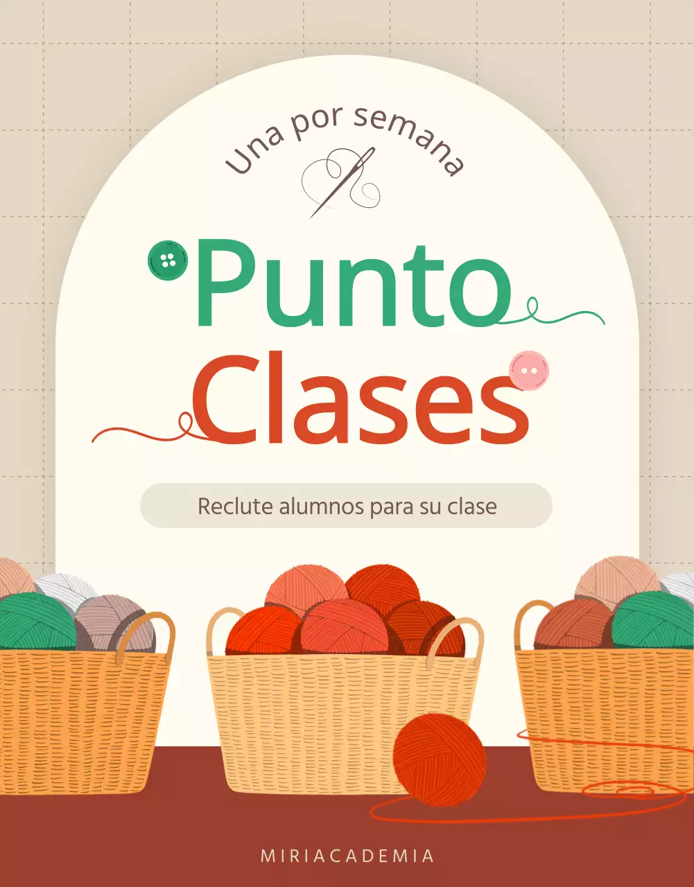 Promover la contratación para una clase de punto en beige y rojo.