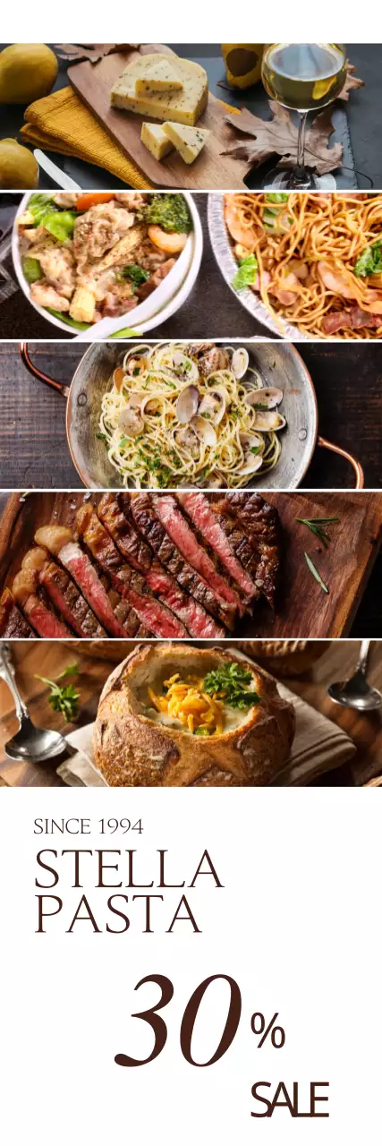 Banner promocional de macarrão marrom elegante